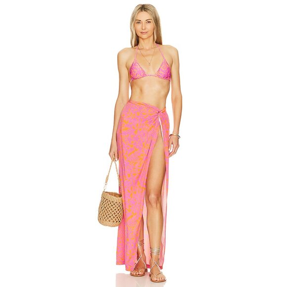 L*Space Mia Twist-Front Cover-Up Skirt, bright botanical pink print- Size XS NWT - Picture 1 of 8